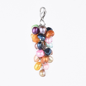 Natural Cultured Freshwater Pearl Pendants, with Electroplate Glass Beads