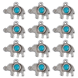 CHGCRAFT 20Pcs Tibetan Style Alloy Charms, with Synthetic Turquoise, Cadmium Free & Nickel Free & Lead Free, Elephant