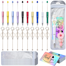 DIY-Sets zum Basteln von Perlen-Schlüsselanhängern, enthalten 10 Stück 10 verschiedene Arten von Kunststoff-Perlenstiften, 1Schlüsselringe aus PC-Legierung, 1Schlüsselanhänger aus Eisenstabperlen, 20Stück Laserpapierkarte, 20 Stück Plastiktüten