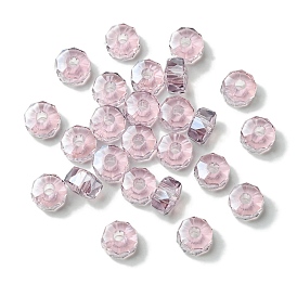 Прозрачный Electroplate стеклянные бусины, бусины с большим отверстием, гальваническое покрытие, плоско-круглые