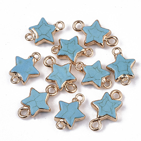 Synthetic Turquoise Links Connectors, with Edge Golden Plated Iron Loops, Star