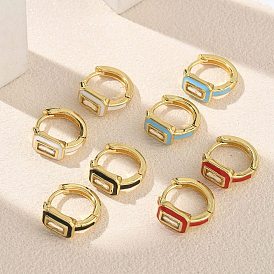 Женские серьги-кольца из латуни с прозрачным фианитом, прямоугольные, с эмалью, стойки покрытие, долговечный, без кадмия и без свинца, реальный 18 k позолоченный