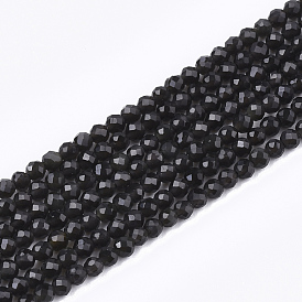 Naturelles perles noires obsidienne brins, facette, ronde