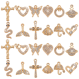 24шт 12 стили подвески из сплава с кристаллами и стразами, золотые