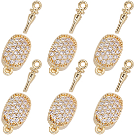 6 шт. латунные застежки-коробочки с микропаве из прозрачного кубического циркония, со стеклом, овальные