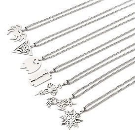 Anti-Tarnish 201 Stainless Steel Pendant Twisted Chain Necklaces for Women, Eye/Spider/Ghost/Blade Shape/Flower/Sun/Unicorn