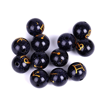 Synthetic Blue Goldstone Carved Constellation Beads, Round Beads