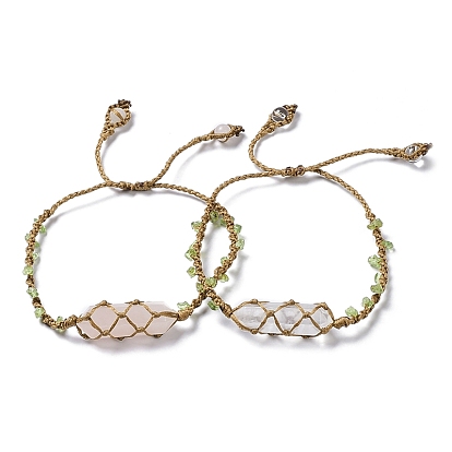 Браслет из плетеных бусин в форме пули из натуральных смешанных драгоценных камней, регулируемый браслет из нейлоновой сумки макраме