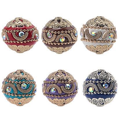 6шт 6 цвета бисера ручной работы из Индонезии, с фурнитурой сплавочной и железной цепью, круглые