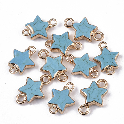 Synthetic Turquoise Links Connectors, with Edge Golden Plated Iron Loops, Star