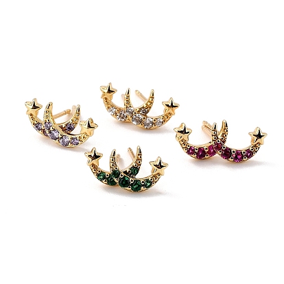 Серьги-гвоздики с кубическим цирконием Moon & Star для нее, изящные серьги с покрытием из настоящего золота 18k, без кадмия и без свинца