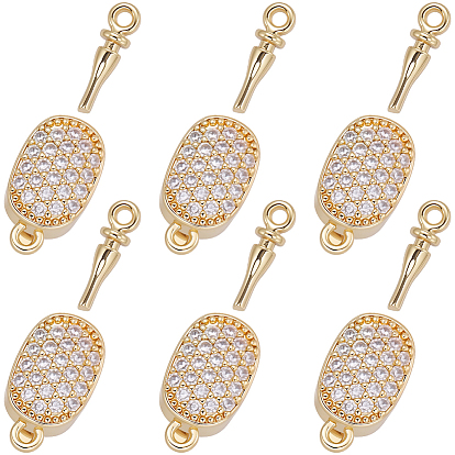 6 шт. латунные застежки-коробочки с микропаве из прозрачного кубического циркония, со стеклом, овальные