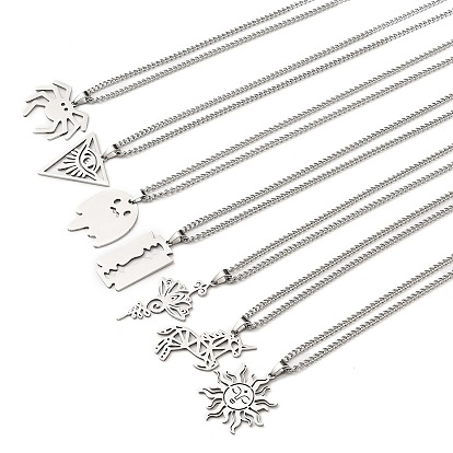 Антикоррозийные 201 ожерелья из нержавеющей стали с витой цепочкой для женщин, глаз/паук/призрак/форма клинка/цветок/солнце/единорог
