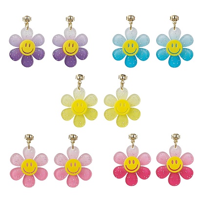 Sunflower with Smiling Acrylic Dangle Stud Earrings