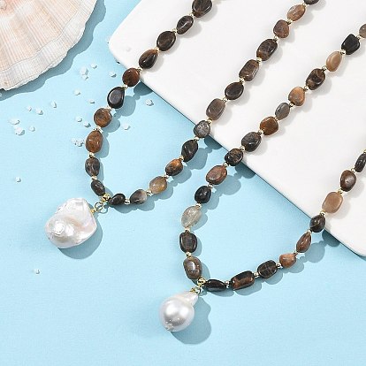 Подвески-ожерелья из натуральных барочных жемчужных самородков кеши, ожерелья из бусин из натурального черного солнечного камня, обработанного методом галтовки.