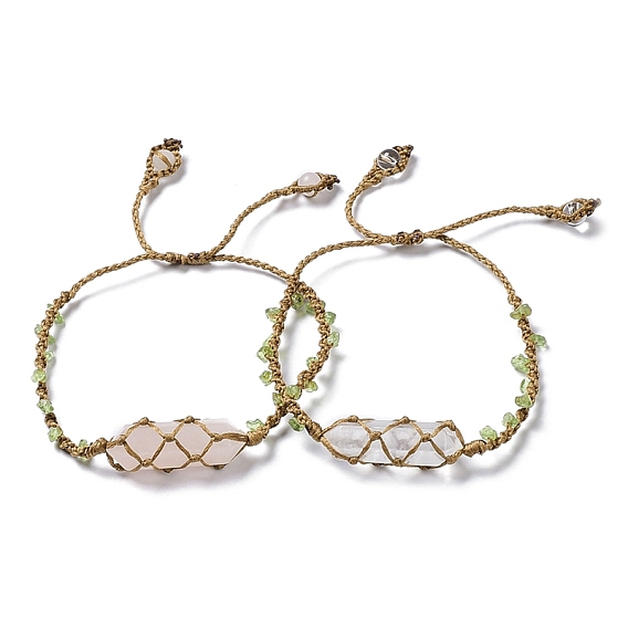 Браслет из плетеных бусин в форме пули из натуральных смешанных драгоценных камней, регулируемый браслет из нейлоновой сумки макраме