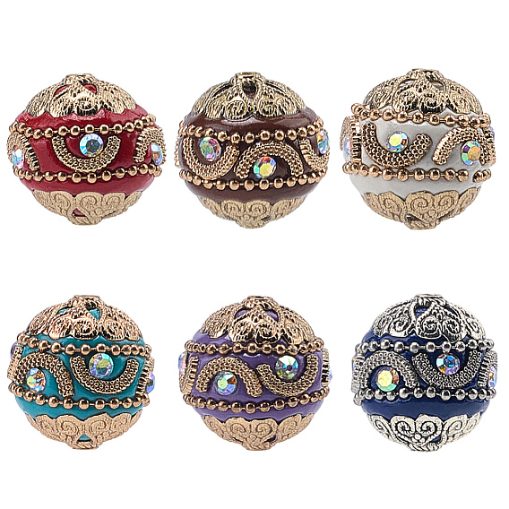 6шт 6 цвета бисера ручной работы из Индонезии, с фурнитурой сплавочной и железной цепью, круглые