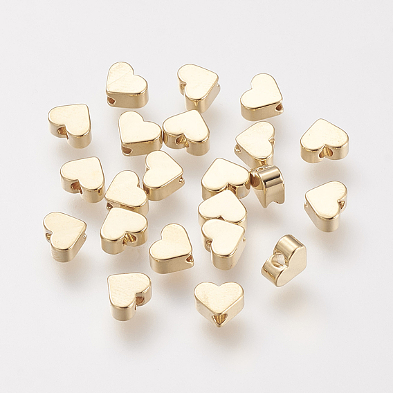 Латунные бусины, без никеля , реальный 18 k позолоченный, сердце