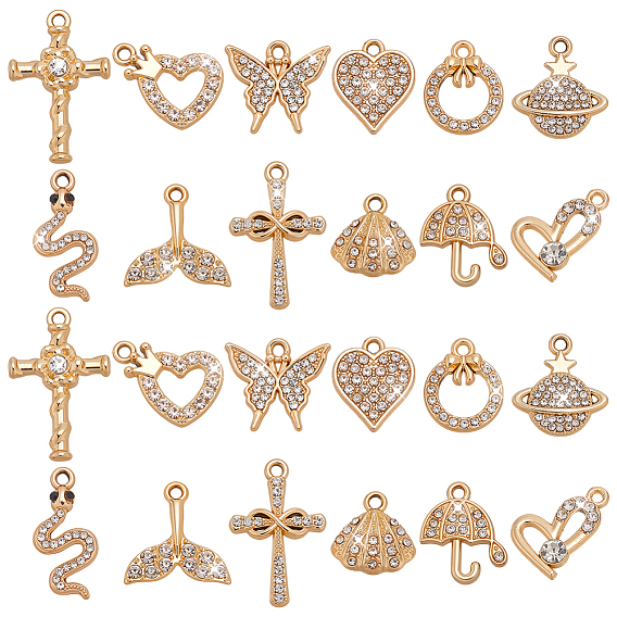 24шт 12 стили подвески из сплава с кристаллами и стразами, золотые