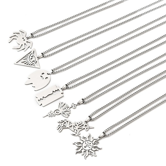 Антикоррозийные 201 ожерелья из нержавеющей стали с витой цепочкой для женщин, глаз/паук/призрак/форма клинка/цветок/солнце/единорог