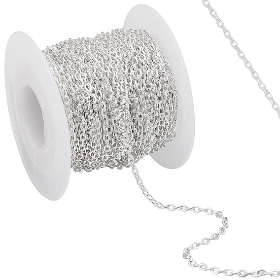 15M Iron Cable Chains, Unwelded, with Spool, Flat Oval, Popular for Jewelry Making, Important Decoration