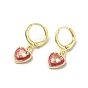Heart Real 18K Gold Plated Brass Dangle Leverback Earrings, with Enamel and Glass