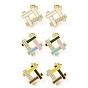 Hollow Rhombus Golden Brass Stud Earrings, with Enamel and Cubic Zirconia