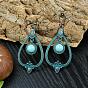 Серьги неправильной формы с полыми листьями и бирюзой в этническом стиле и винтажном шарме