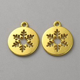 Alloy Pendants, Flat Round with Snowflake