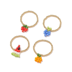 Женское плетеное кольцо с фруктами из стекла и латуни, красочный