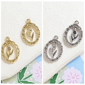 Alloy Pendants, Oval with Flower Charm