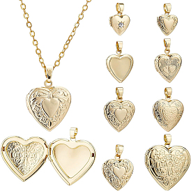 8 pcs 8 pendentifs médaillon en laiton de style, pendentifs cadre photo pour colliers