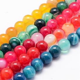 Agate à rayures naturelles / brins de perles d'agate, ronde, teint, Grade a