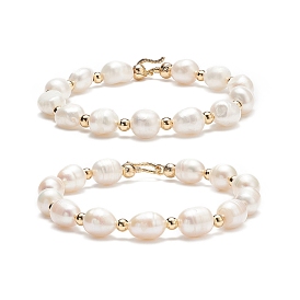 Natural Keshi Pearl Beaded Bracelet with Brass Clasp for Women