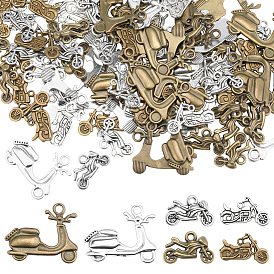 96Pcs 6 Styles Tibetan Style Alloy Pendants, Motorbike Charms