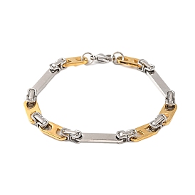 304 Stainless Steel Rectangle Byzantine Chain Bracelets, with 201 Stainless Steeel Findings