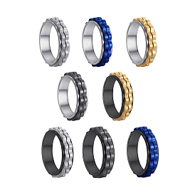 Rotatable Titanium Steel Spinner Rings, Wave Shape Wide Band Rings for Women Men