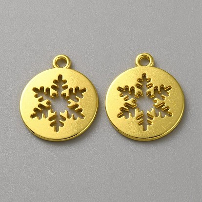 Alloy Pendants, Flat Round with Snowflake