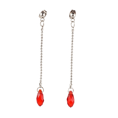304 Stainless Steel Stud Earrings, Ear Thread, Chain with Crystal Glass Beads