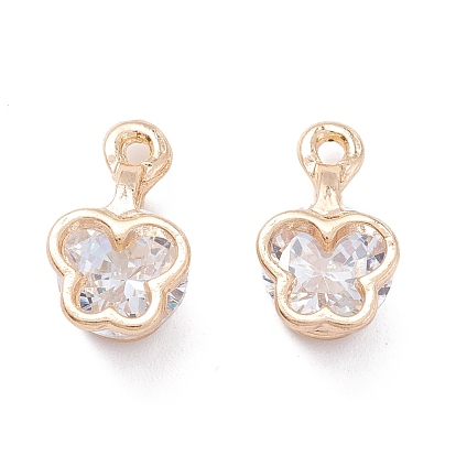 Alloy Clear Cubic Zirconia Charms, Long-Lasting Plated, Butterfly