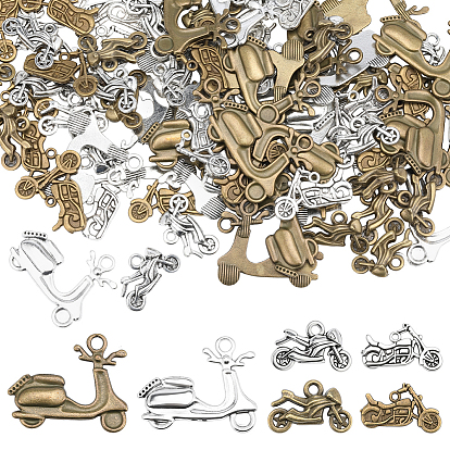 96Pcs 6 Styles Tibetan Style Alloy Pendants, Motorbike Charms