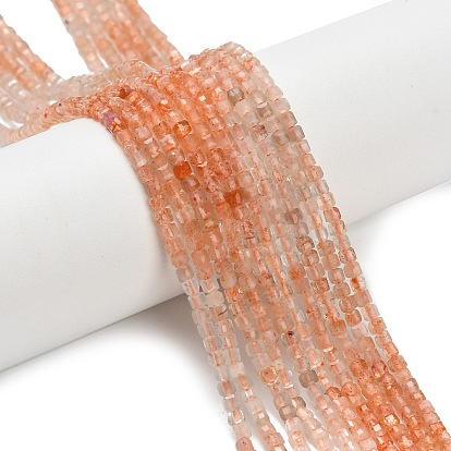 Natural Sunstone Beads Strands, Faceted Table Cut Cube Beads