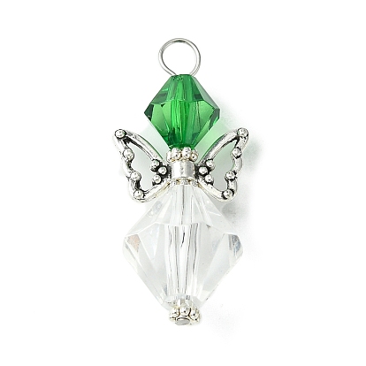 Transparent Acrylic Pendant, with 304 Stainless Steel Findings, Wing Fairy Charms