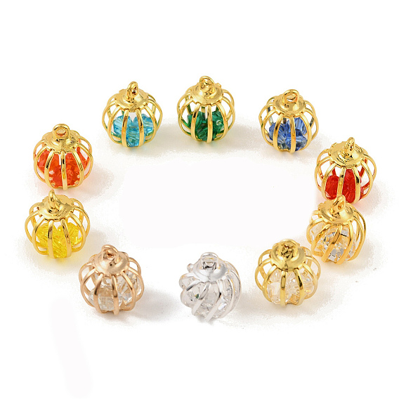 Подвески в виде клетки из латунных стеклянных бусин, круглые подвески