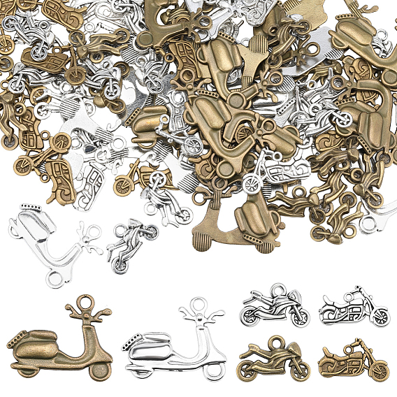 96Pcs 6 Styles Tibetan Style Alloy Pendants, Motorbike Charms
