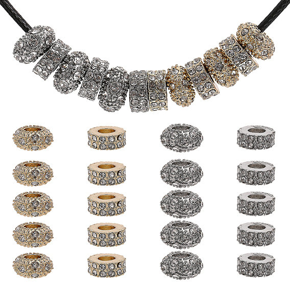 20шт 4 стили стойка покрытие сплав горный хрусталь европейские бусины, бусины с большим отверстием, плоско-круглые