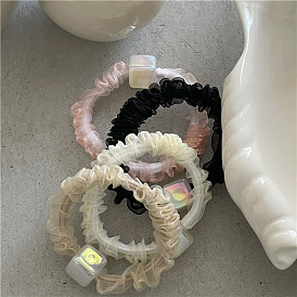 Mystical Square Beaded Hair Tie with Mesh Scrunchie for Ponytail