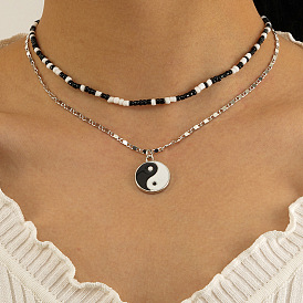 Yin Yang Tai Chi Pendant Ethnic Minimalist Handmade Beaded Necklace for Women