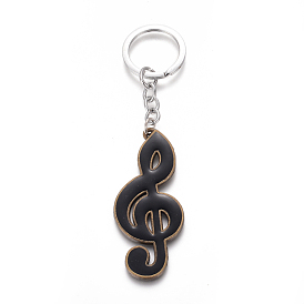 Alloy Keychain, with Enamel and Iron Ring & Chain, Musical Note