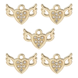 Rack Plating Alloy Charms, with Crystal Rhinestone, Cadmium Free & Nickel Free & Lead Free, Heart with Wing